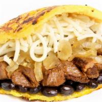 ~ 1St. Arepa: Grilled Steak · For the Beef lovers with the best ingredients of your choice..  **Consumer Advisory: STEAK M...