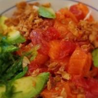 Nola Poke Bowl · White rice or brown rice or no rice, lettuce, cucumbers, avocados, raw tuna and salmon, squi...