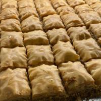 Baklawa · Crunchy layered phyllo pastry filled with chopped pistachio, walnut, almond, or cashew. Sold...