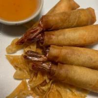 Bangkok Shrimp(5) · Fried shrimps and chicken wrap in spring rolls shells are crispy and light-filled served wit...