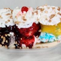 Banana Split (Create Your Own) · Pick your own flavors of ice cream and toppings and we'll top it off with whipped cream, nut...