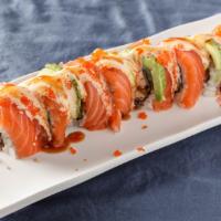 Special Brothers Roll · Fresh salmon tempura, cream cheese, and avocado. Topped with fresh salmon, avocado, spicy ma...