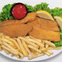 Red Fish Platter · 2 Pieces of Red Fish, served with buttered French Bread and hooks wedges Fries.