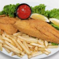 Trout Platter · 2 Pieces of Trout, served with buttered French Bread and hooks wedges Fries.
