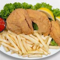 Tilapia Platter · 2 Pieces of Tilapia, served with buttered French Bread and hooks wedges Fries.