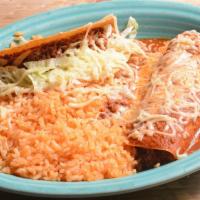 Speedy Gonzáles · Beef enchilada and one taco. Served with your choice of rice or beans.