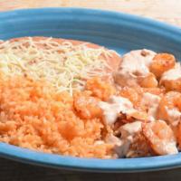 Camarones Chipotle · Grilled shrimp cooked with our special chipotle cream sauce. Served with mexican rice, beans...