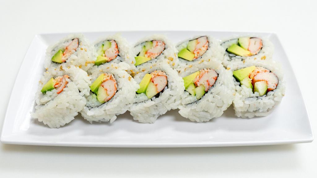 California Roll (8 Oz / 227 G) · Contains wheat, fish, shellfish, eggs, and soy. Crab stick, avocado, cucumber, rice, seaweed, sesame seeds, and vinegar.