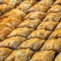 Homemade Baklava · Vegan. Five pieces, filled with walnuts.