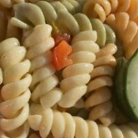 Pasta Salad · Canola oil and White Vinegar base w/ tri-colored Bell Peppers and Cucumbers. (8oz)