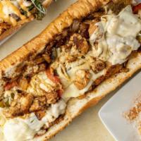 Jerk Chicken Philly · Jerk Marinated Chicken Breast, topped with onions, green peppers, pineapples, and pepper jac...