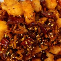 Chongqing Chili Chicken 辣子鸡 · Lightly crispy chicken stir fried with red hot chili pepper. Served with choice of rice. Hot...