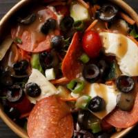 Antipasto Salad · Spring Mix, Fresh Mozzarella, Pepperoni, Black Olives, Onion, Cherry Tomatoes and, Cucumber ...