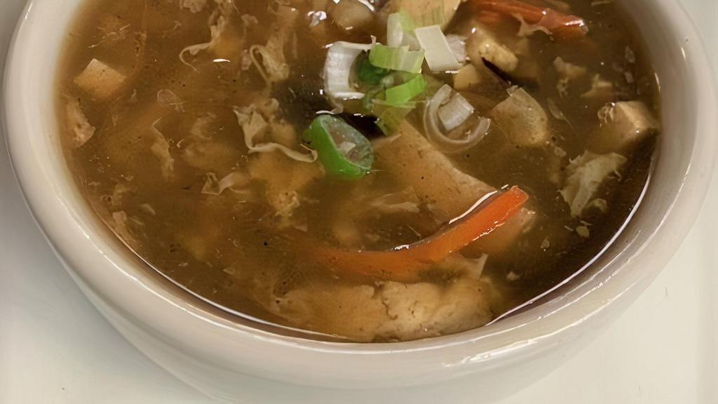 Hot And Sour Soup* · Spicy hot. Spicy combination of pork, black mushrooms, tofu and egg