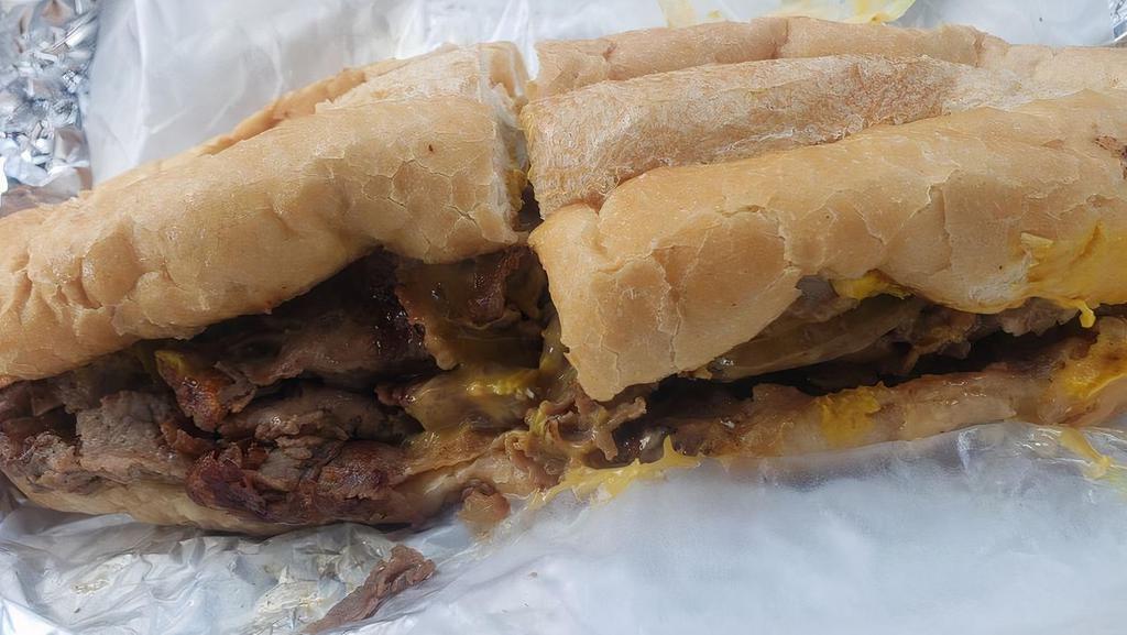 Philly Cheesesteak · Mayo, ketchup, fried onions.