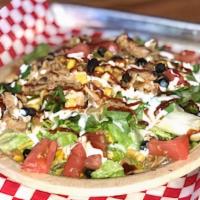 Bbq Chicken Salad · Romaine lettuce with diced BBQ chicken, black beans, corn, tomatoes, red onion, mixed cheese...