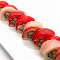 Kohaku Roll · Crab Stick and Avocado Inside, Fresh Tuna and Yellowtail Outside