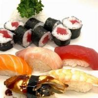 Tokusen Sushi Assortment · (6 pcs) Tuna, Yellowtail, Salmon, Fresh Water Eel, Shrimp, Tuna Roll