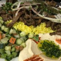 Beef Shawarma Plate · Marinated slices of beef and blend of Middle Eastern spices.