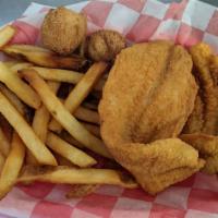 Fish & Chips · 2 filets of fried catfish served with a side of french fries