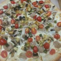 Vegetarian Special Sicilian Pizza · 15 by 15. Mushroom, onion, green pepper, grape tomato, black olive