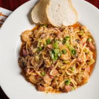 Creole Pasta · Seasoned chicken, andouille sausage, Gulf shrimp, bell peppers, red onions, mushrooms, all r...