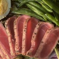 Tuna Nicoise Salad · mixed greens, haricot vert, egg, tomato, red onion, potatoes, seared tuna