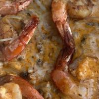 Shrimp & Grits · NC shrimp, NC chorizo sausage, cheese grits