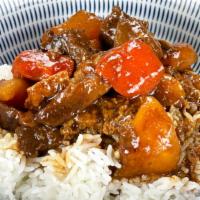 Beef Stew Rice Bowl · Hearty and flavorsome, Sun's Kitchen's rice bowls also come from Dad's family homestyle reci...