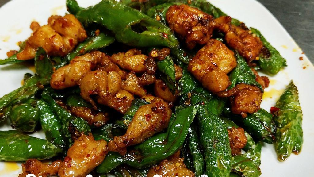 Diced Chicken With Hot Pepper(椒麻鸡丁) · Extra spicy.
