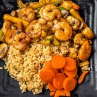 Shrimp Teriyaki · Wild caught fresh gulf shrimp peeled and deveined and then succulently grilled. Grilled with...
