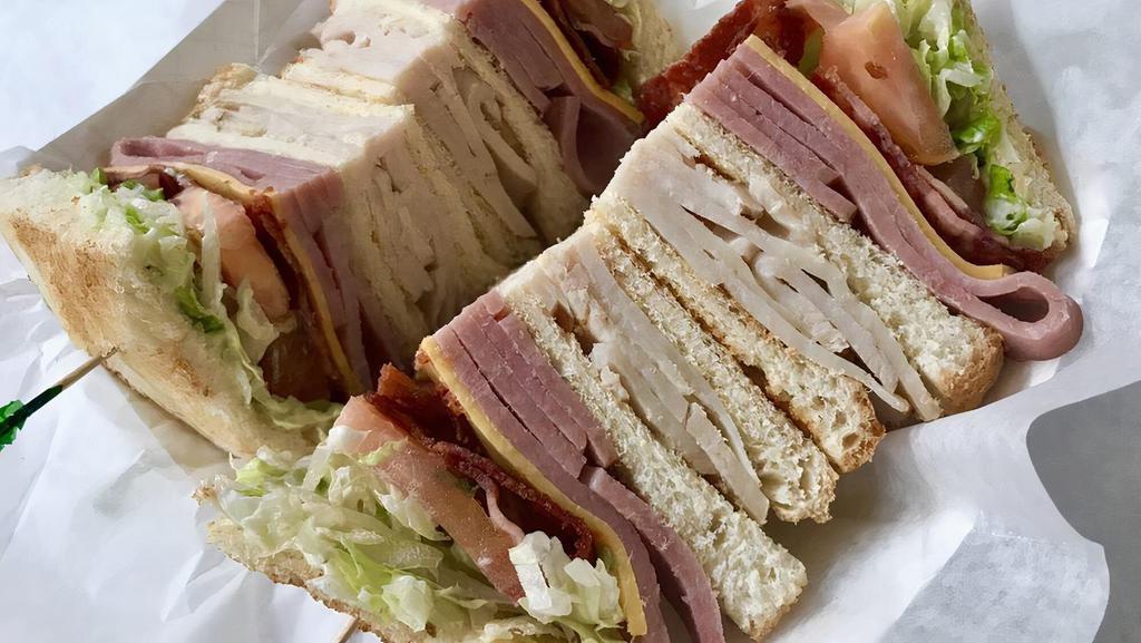 Club Sandwich · Comes with bacon, turkey, ham, and your choice of American or White cheese.