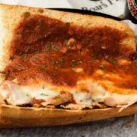 Chicken Parmigiana · Sautéed, sliced chicken breast drenched with grandma's recipe homemade marinara and melted m...