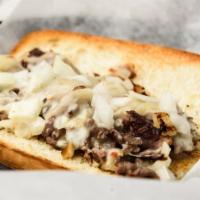 The A-Train · Hot roast beef chopped with sautéed onions and topped with melted Monterey pepper jack chees...