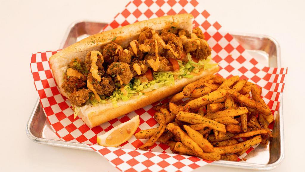 Shrimp Po’Boy · Red House Fried Shrimp, Spicy Remoulade, Lettuce, Tomato, on New Orleans Style French Bread.