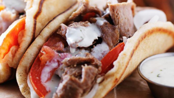 Gyros Combo  · with french fries and drink
Juicy slices of USDA choice beef, blended with spices and lamb, served on warm, fluffy flatbread, topped with a cool, cucumber sauce.