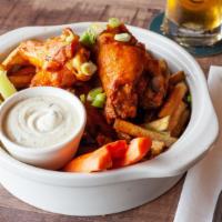 Hot Wings & Chips · Our famous hot wings tossed in your favorite sauce and poured over our twice fried fries. Ch...