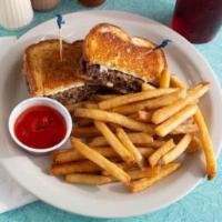 Patty Melt · Rye bread, grilled onions, and Swiss delight. Served with choice of side.