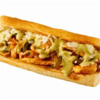 Grilled Chicken Philly · Thinly sliced juicy grilled chicken with onion, mushrooms, green pepper, melted cheese and d...