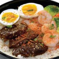Braised Beef & Fresh Shrimp Rice Bowl · 