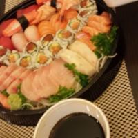 Speed Boat · 16 pcs sashimi, 12 pcs nigiri, one spicy tuna roll and Alaskan roll. Served with 2 miso soup...