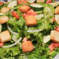Small Garden · Tomato, onion, green pepper, cucumber, and garlic croutons.
