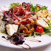 Antipasto Salad · Sopresatta, salami, capicola, fresh mozzarella, pepperoncini, mixed lettuce, tomatoes, onion...