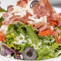 Antipasto Salad · Capshe mix, provolone, black olive, prosciutto, capicolo, pepperoni, soppressata, Italian vi...