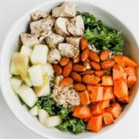 Farmer'S Daughter Bowl · brown rice, kale or spinach, chicken, apple, sweet potato, spiced almonds. dressing: balsami...
