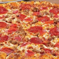 Meat Lovers (Large) · Pizza sauce, pizza cheese, pepperoni, sausage, meatball, bacon, and ham.