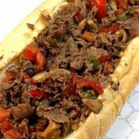 Philly Cheese Steak  (Large) · American, fried onions, sweet peppers, and mushrooms.