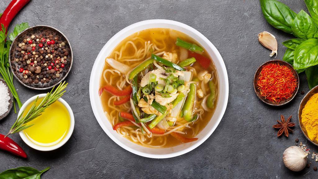 Noodle Soup · Rice noodles with vegetables and your choice of meat.
