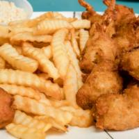 9 Large Shrimp Dinner · Includes hush puppies, French fries.