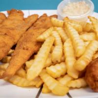 Whiting Fillet Dinner · Includes a hushpuppy, French fries.